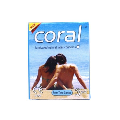 Picture of Coral - Extra Time Combo Lubricated Natural Latex Condom - Combo Pack - 3 Packs - 3x3 - 9pcs
