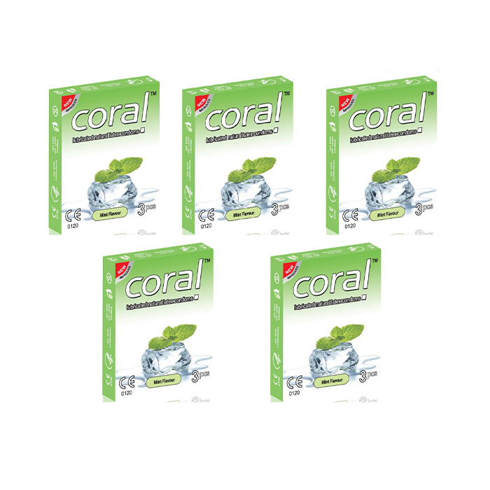 Picture of Coral Mint Flavors Lubricated Natural Latex Condom Half Box - 3x5=15pcs (Made in Malaysia)