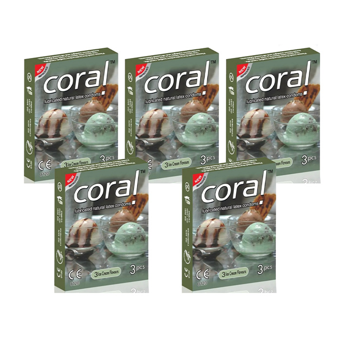 Picture of Coral Ice Cream Flavor Latex Condoms 5 Pack Combo 3x5 - 15 pcs Condoms
