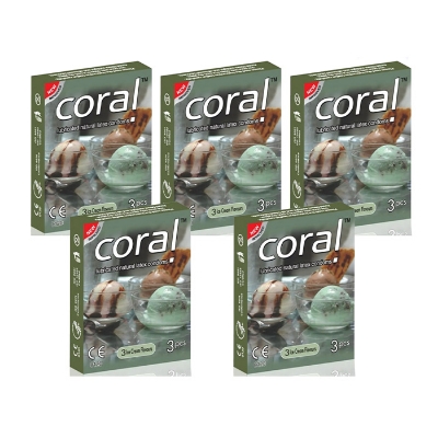 Picture of Coral Ice Cream Flavor Latex Condoms 5 Pack Combo 3x5 - 15 pcs Condoms