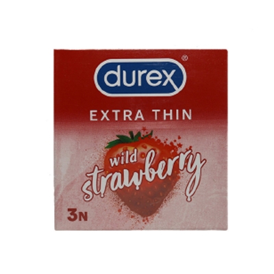 Picture of Durex - Extra Thin Wild Strawberry Flavored Condom - Single Pack - 3x1- 3pcs - Condom