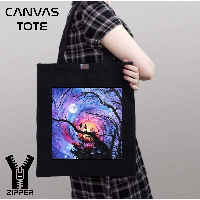 Picture of Canvas Tote Bag/Fashionable Top Handle Bag Black Color with Zipper for girls For University/College/Trenndy Fashionable Women