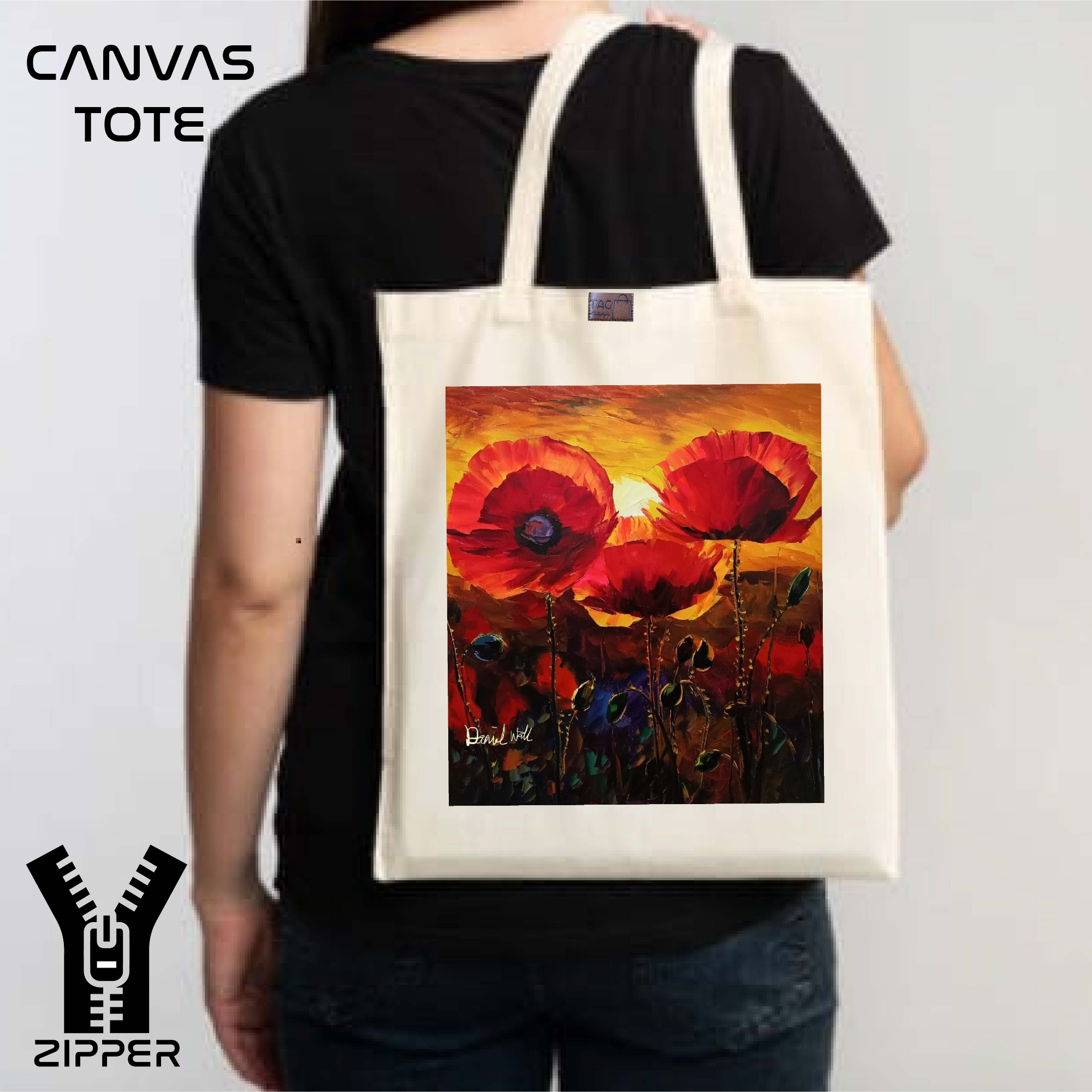 Picture of Canvas Tote Bag/Fashionable Top Handle Bag Off White Color with Zipper for girls For University/College/Trenndy Fashionable Women