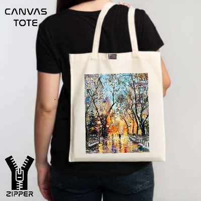 Picture of Canvas Tote Bag/Fashionable Top Handle Bag Off White Color with Zipper for girls For University/College/Trenndy Fashionable Women