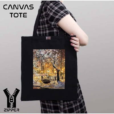 Picture of Canvas Tote Bag/Fashionable Top Handle Bag Black Color with Zipper for girls For University/College/Trenndy Fashionable Women