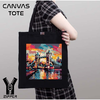 Picture of Canvas Tote Bag/Fashionable Top Handle Bag Black Color with Zipper for girls For University/College/Trenndy Fashionable Women