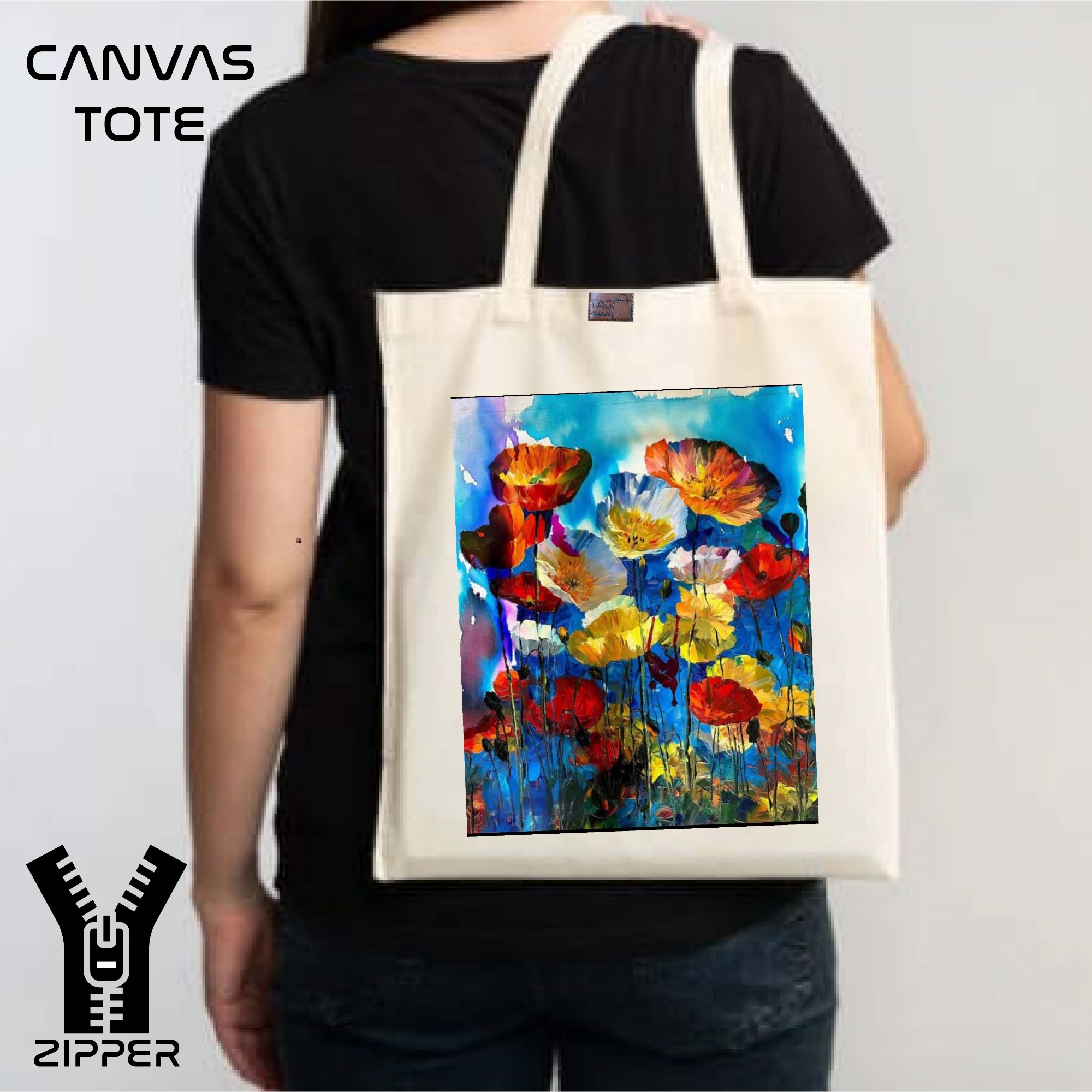 Picture of Canvas Tote Bag/Fashionable Top Handle Bag Off White Color with Zipper for girls For University/College/Trenndy Fashionable Women