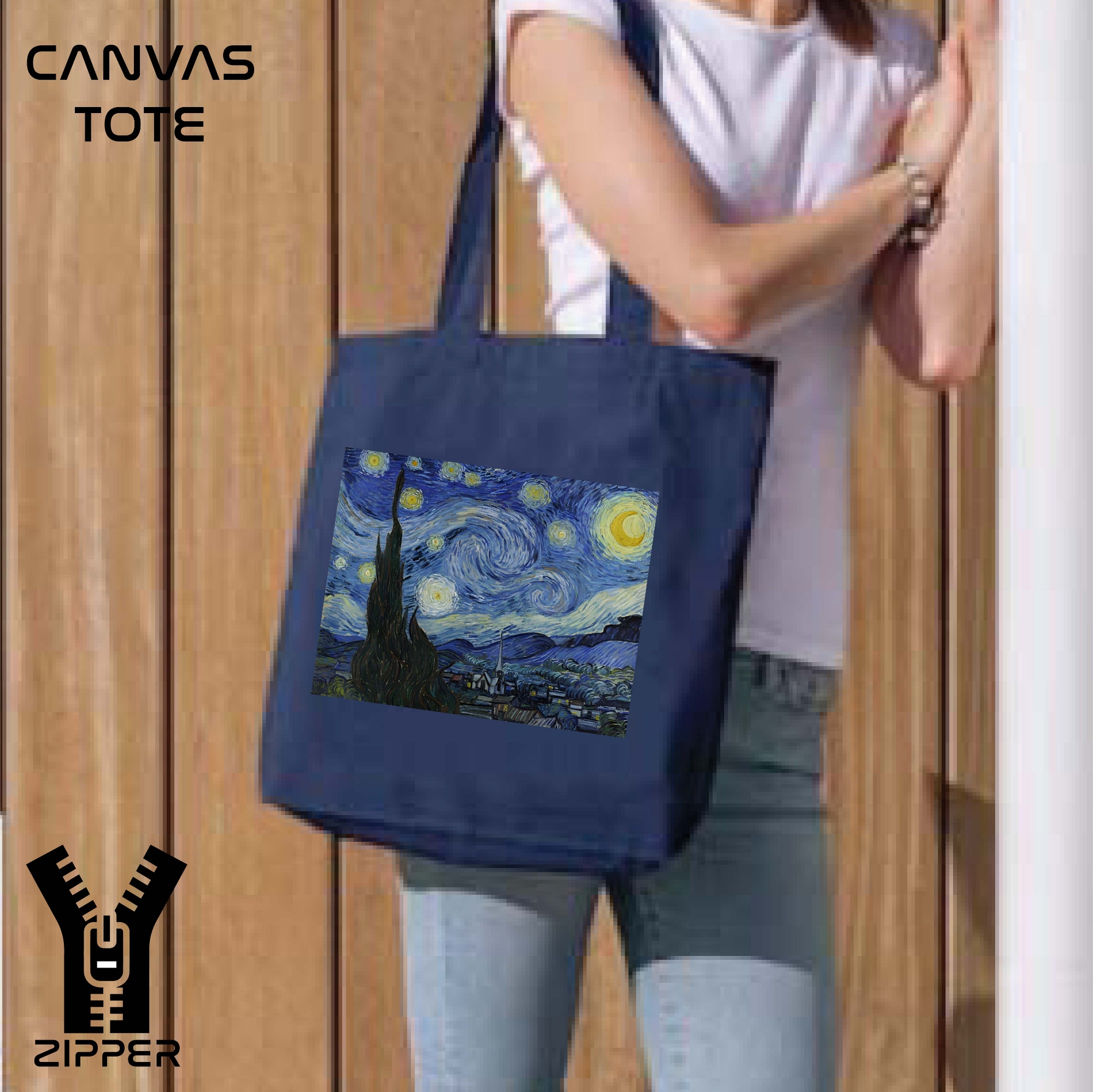 Picture of Canvas Tote Bag/Fashionable Top Handle Bag Blue Color with Zipper for girls For University/College/Trenndy Fashionable Women