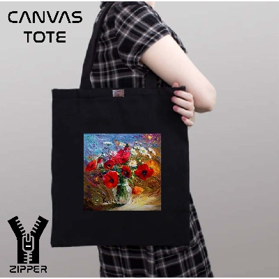 Picture of Canvas Tote Bag/Fashionable Top Handle Bag Black Color with Zipper for girls For University/College/Trenndy Fashionable Women
