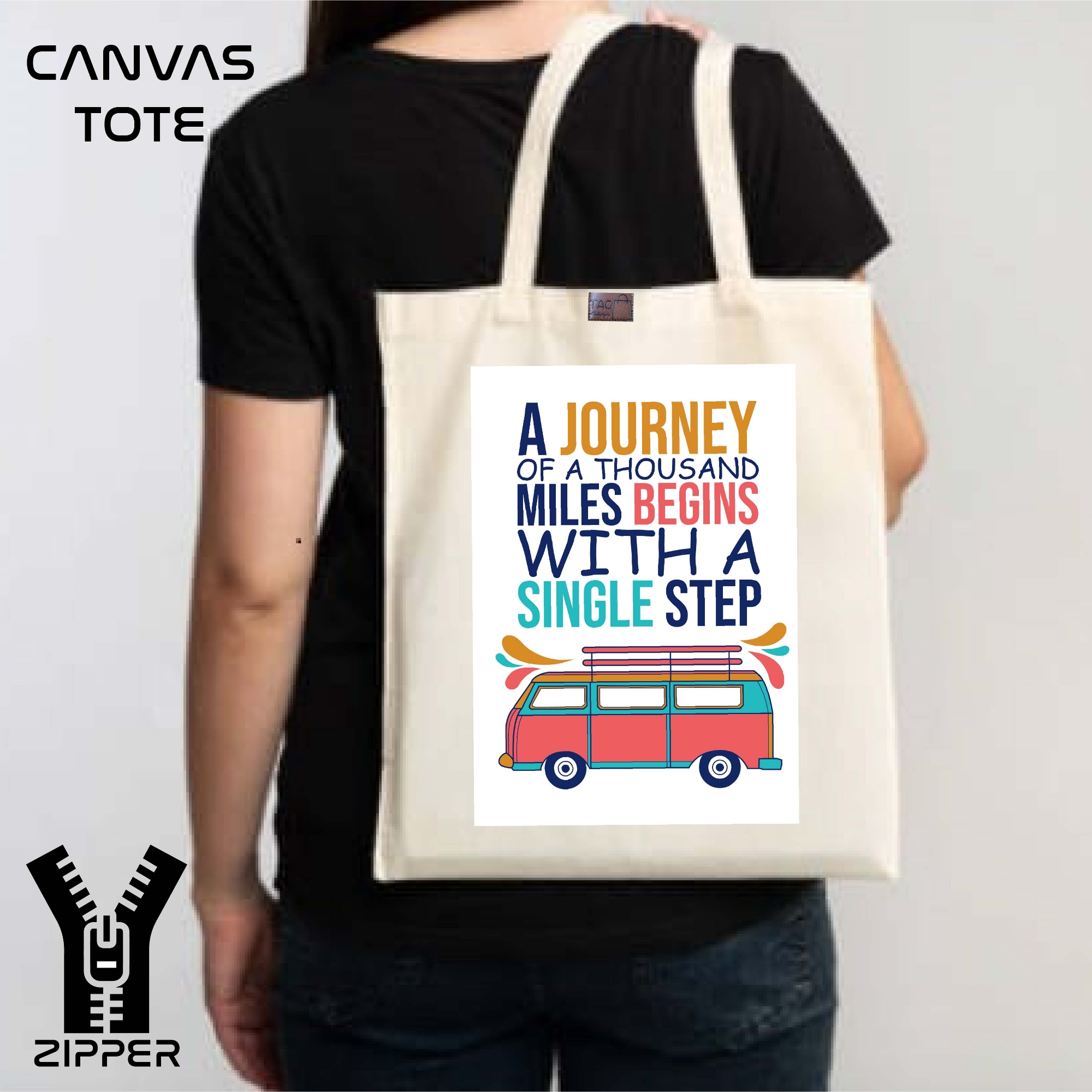 Picture of Canvas Tote Bag/Fashionable Top Handle Bag with Zipper for girls For University/College/Trenndy Fashionable Women