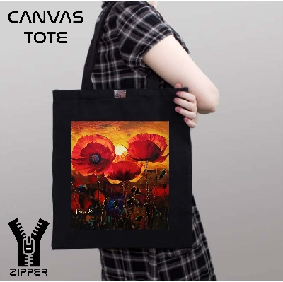 Picture of Canvas Tote Bag/Fashionable Top Handle Bag Black Color with Zipper for girls For University/College/Trenndy Fashionable Women