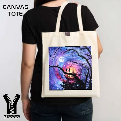Picture of Canvas Tote Bag/Fashionable Top Handle Bag Off White Color with Zipper for girls For University/College/Trenndy Fashionable Women