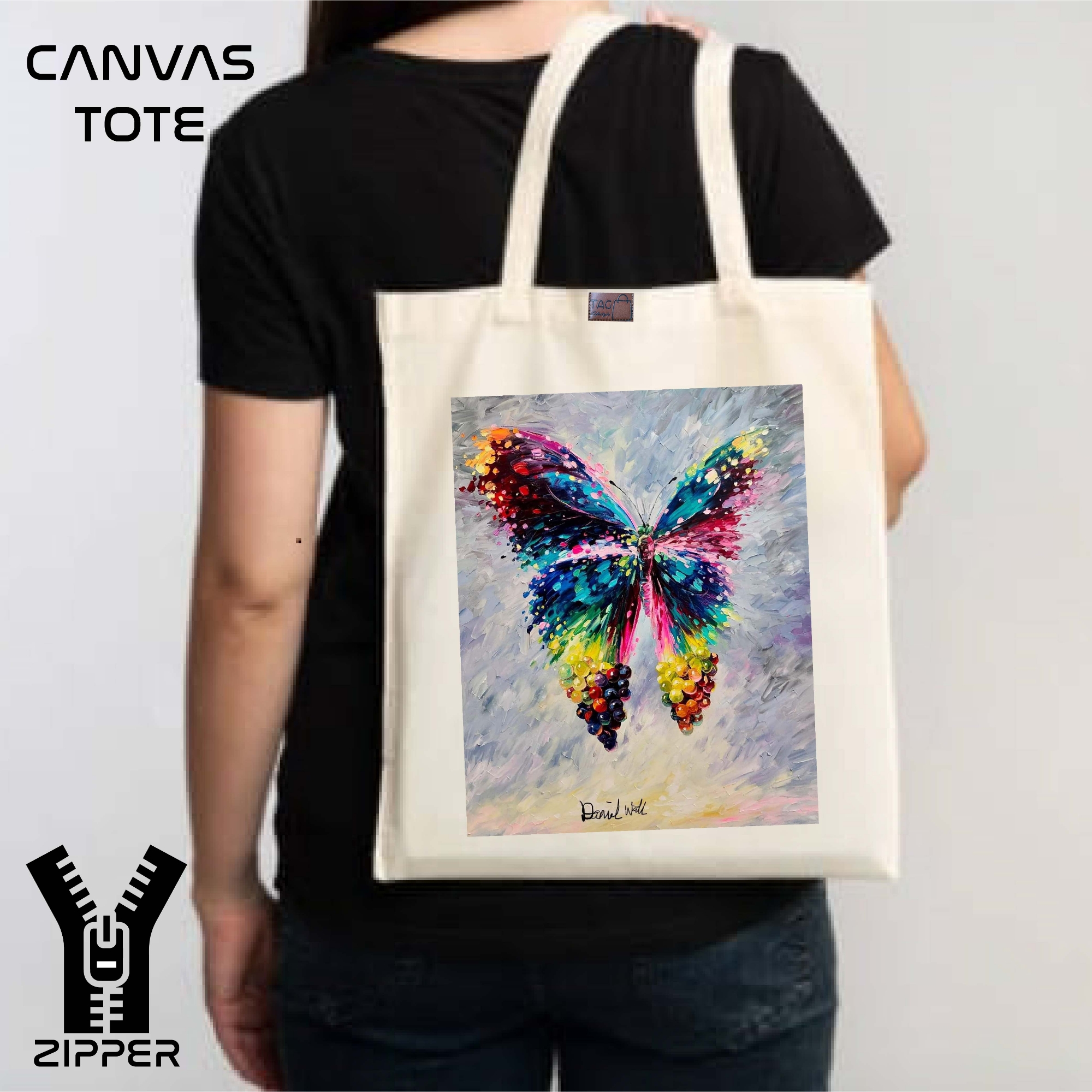 Picture of Canvas Tote Bag/Fashionable Top Handle Bag Off White Color with Zipper for girls For University/College/Trenndy Fashionable Women