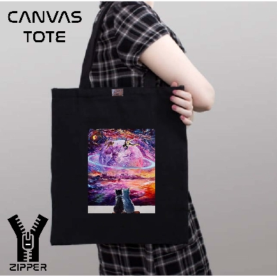 Picture of Canvas Tote Bag/Fashionable Top Handle Bag Black Color with Zipper for girls For University/College/Trenndy Fashionable Women