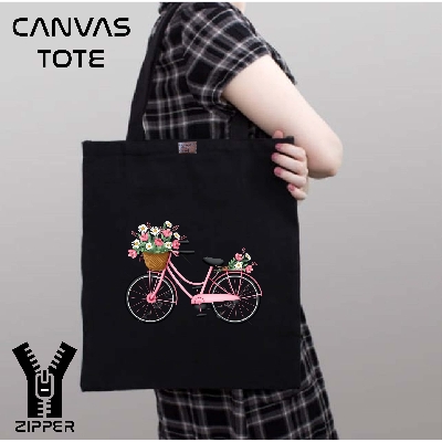 Picture of Canvas Tote Bag/Fashionable Top Handle Bag Black Color with Zipper for girls For University/College/Trenndy Fashionable Women