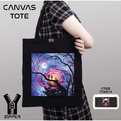 Picture of Canvas Tote Bag/Fashionable Top Handle Bag Black Color with Zipper for girls For University/College/Trenndy Fashionable Women