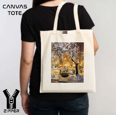 Picture of Canvas Tote Bag/Fashionable Top Handle Bag Off White Color with Zipper for girls For University/College/Trenndy Fashionable Women