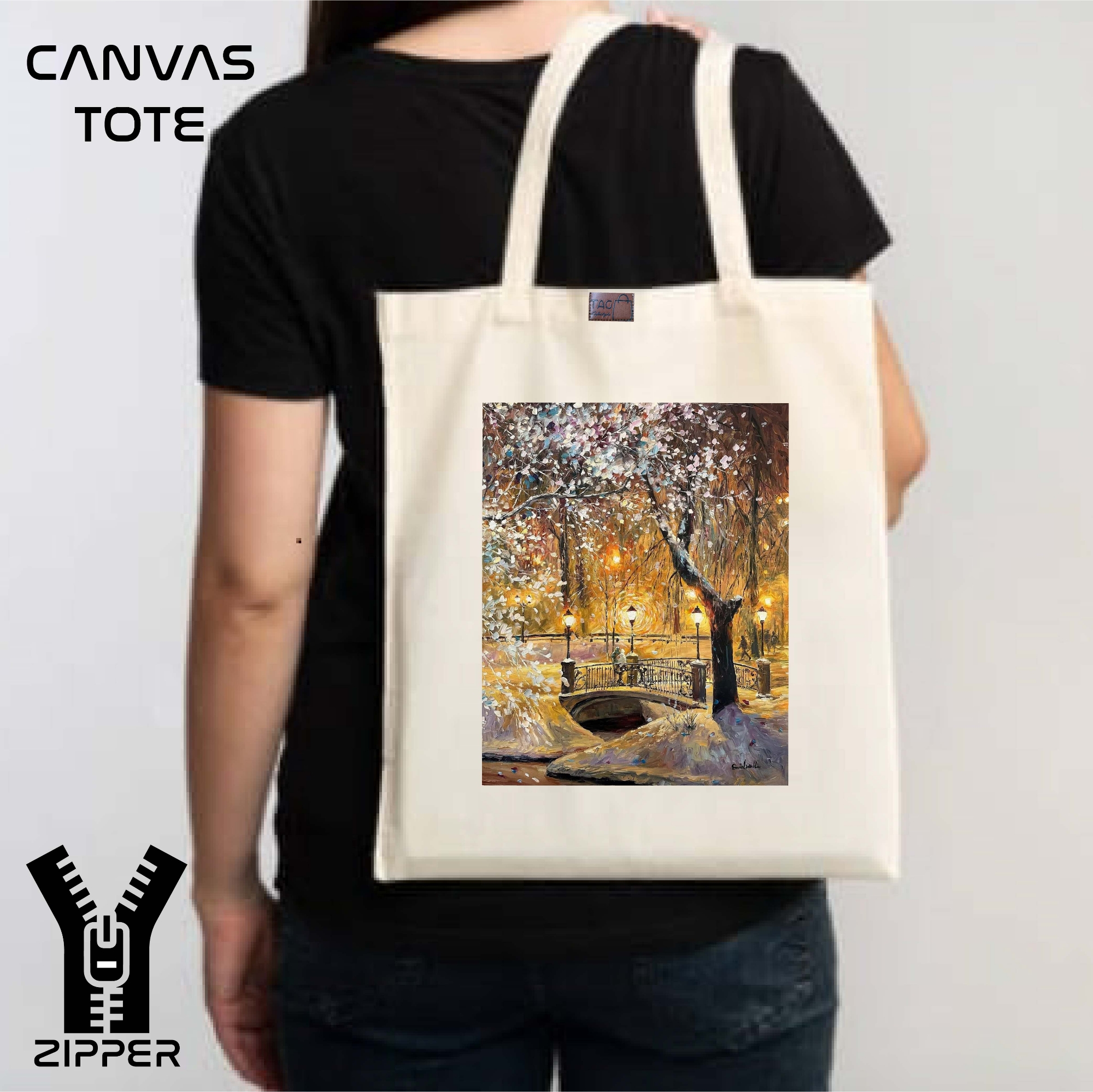 Picture of Canvas Tote Bag/Fashionable Top Handle Bag Off White Color with Zipper for girls For University/College/Trenndy Fashionable Women