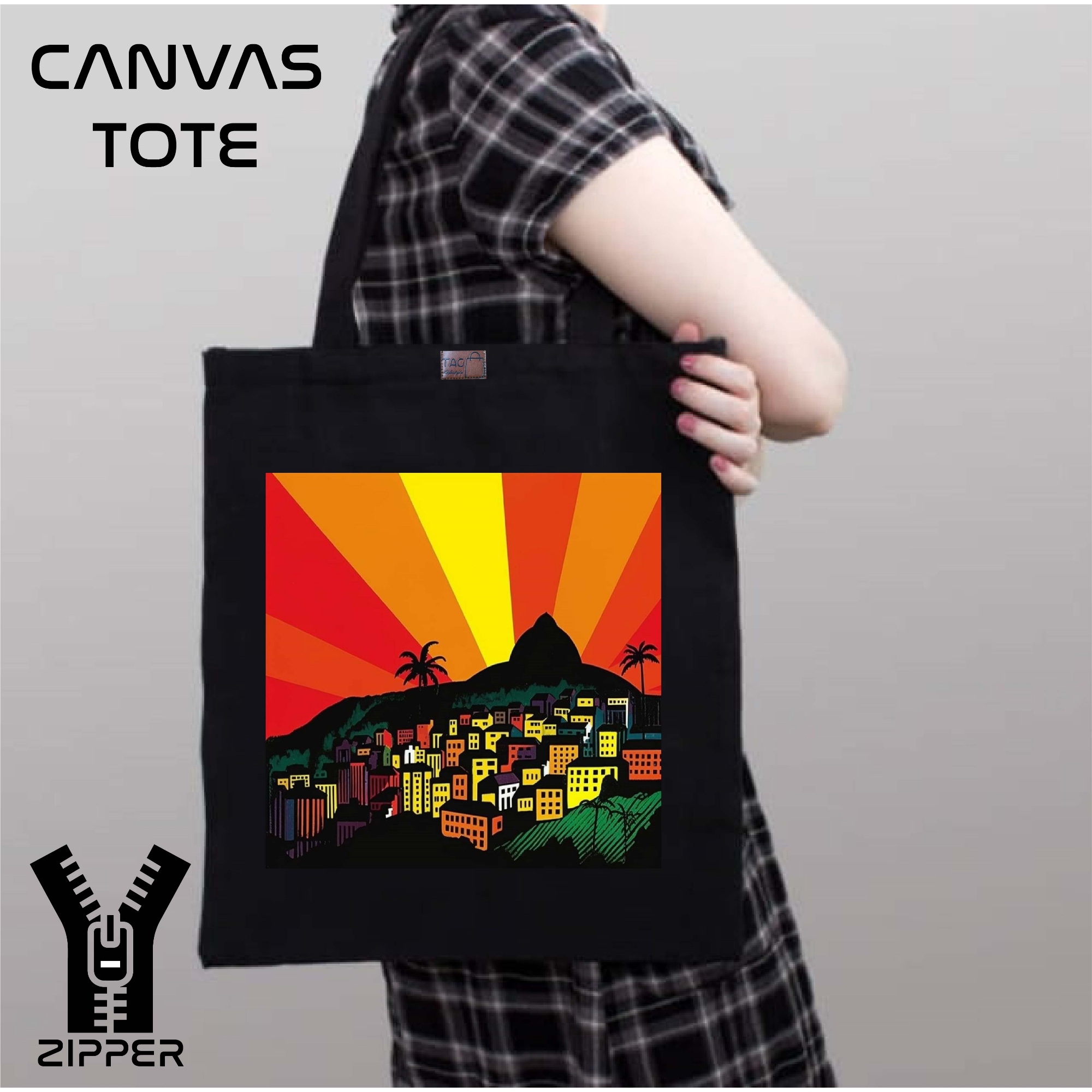 Picture of Canvas Tote Bag/Fashionable Top Handle Bag Black Color with Zipper for girls For University/College/Trenndy Fashionable Women