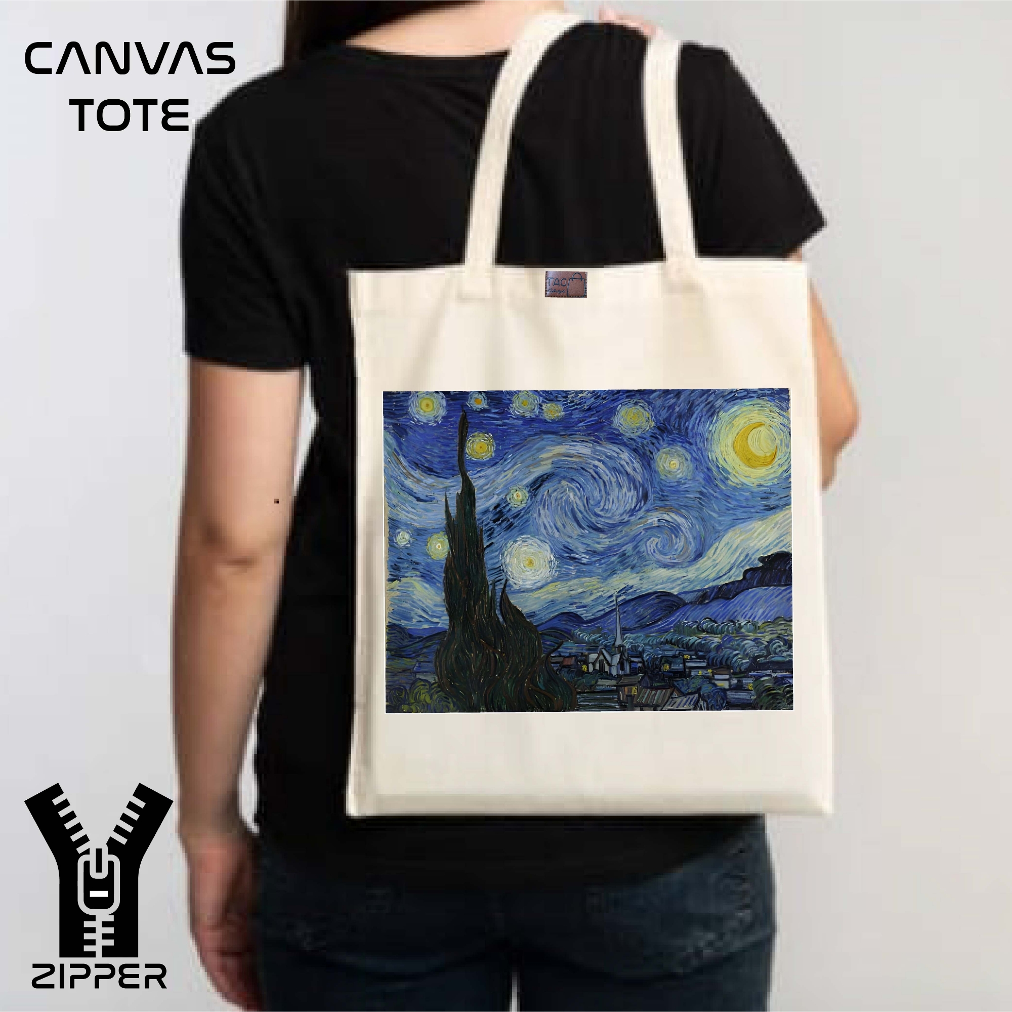 Picture of Canvas Tote Bag/Fashionable Top Handle Bag Off White Color with Zipper for girls For University/College/Trenndy Fashionable Women
