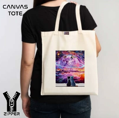 Picture of Canvas Tote Bag/Fashionable Top Handle Bag Off White Color with Zipper for girls For University/College/Trenndy Fashionable Women