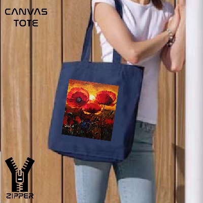 Picture of Canvas Tote Bag/Fashionable Top Handle Bag Blue Color with Zipper for girls For University/College/Trenndy Fashionable Women