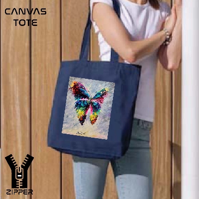 Picture of Canvas Tote Bag/Fashionable Top Handle Bag Blue Color with Zipper for girls For University/College/Trenndy Fashionable Women