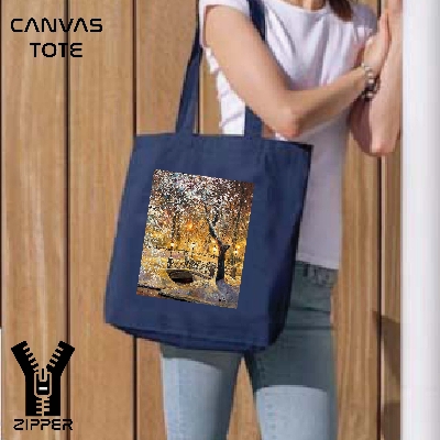 Picture of Canvas Tote Bag/Fashionable Top Handle Bag Blue Color with Zipper for girls For University/College/Trenndy Fashionable Women