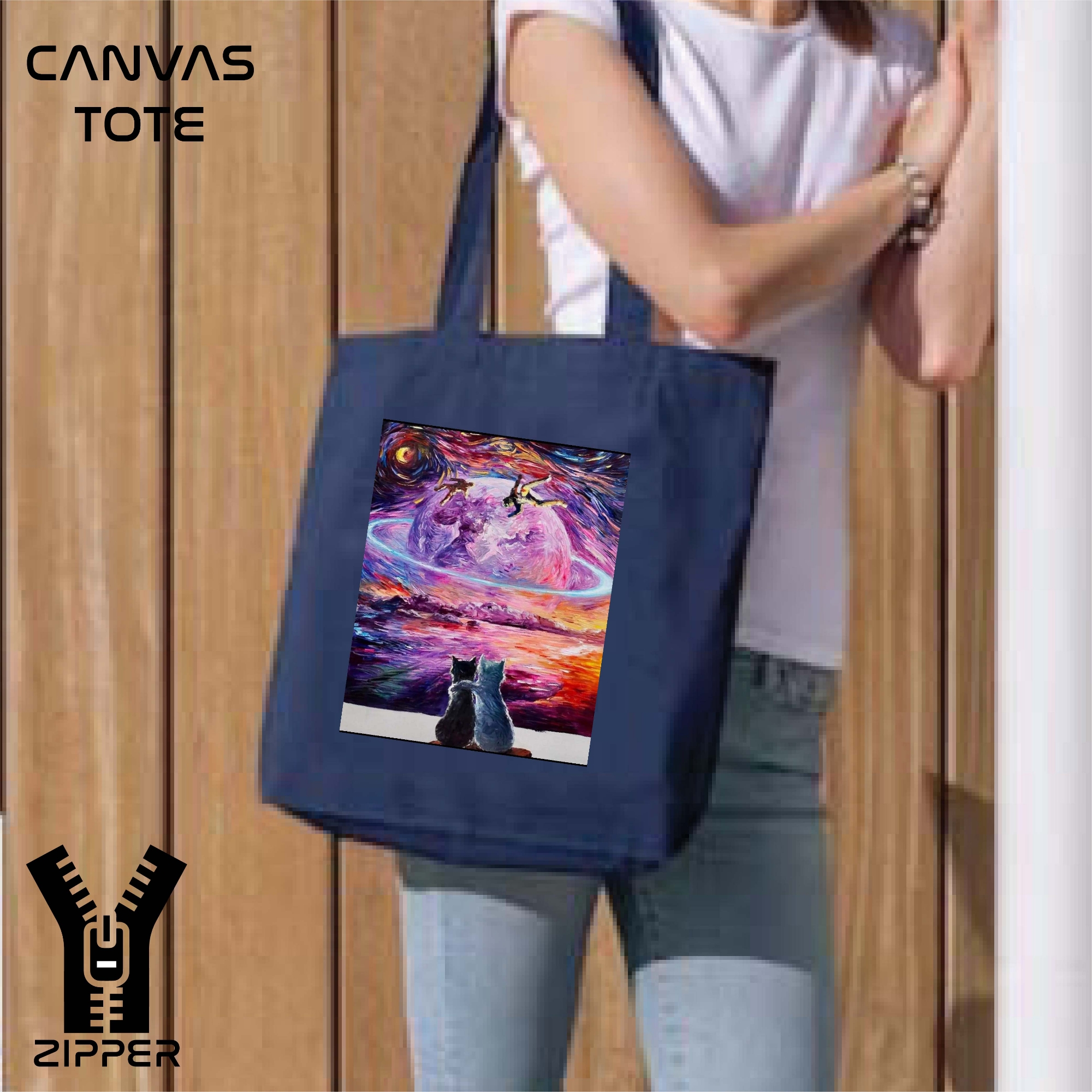 Picture of Canvas Tote Bag/Fashionable Top Handle Bag Blue Color with Zipper for girls For University/College/Trenndy Fashionable Women