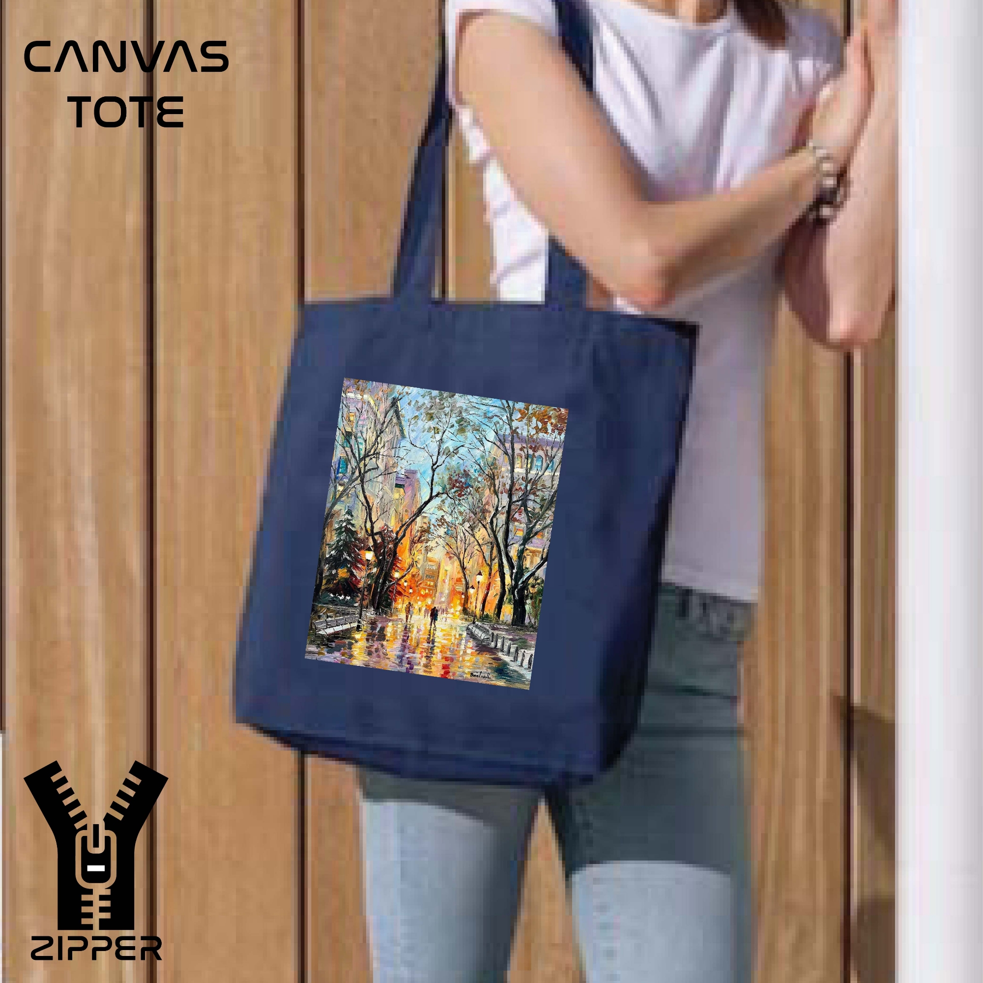 Picture of Canvas Tote Bag/Fashionable Top Handle Bag Blue Color with Zipper for girls For University/College/Trenndy Fashionable Women