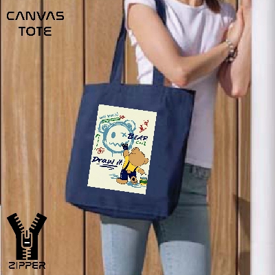 Picture of Canvas Tote Bag/Fashionable Top Handle Bag Blue Color with Zipper for girls For University/College/Trenndy Fashionable Women