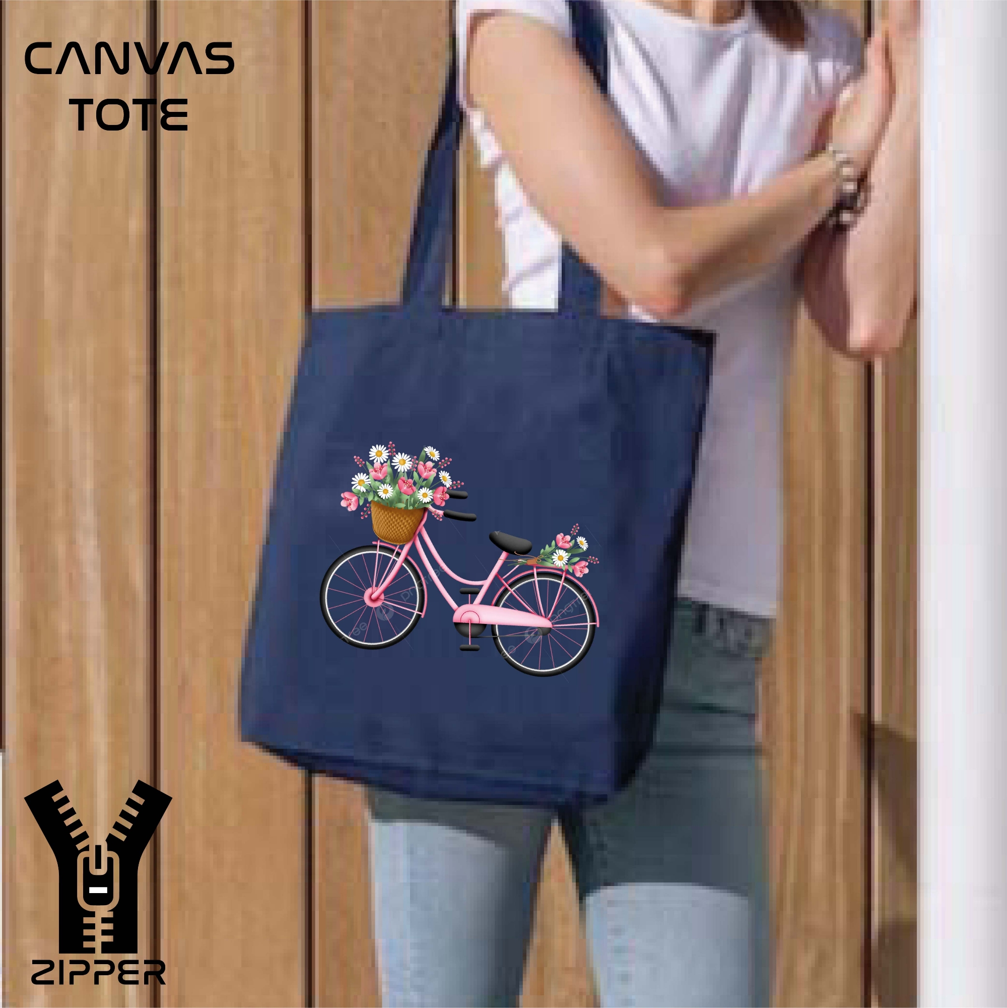 Picture of Canvas Tote Bag/Fashionable Top Handle Bag Blue Color with Zipper for girls For University/College/Trenndy Fashionable Women