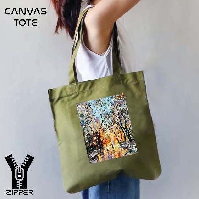 Picture of Canvas Tote Bag/Fashionable Top Handle Bag Olive Green Color with Zipper for girls For University/College/Trenndy Fashionable Women