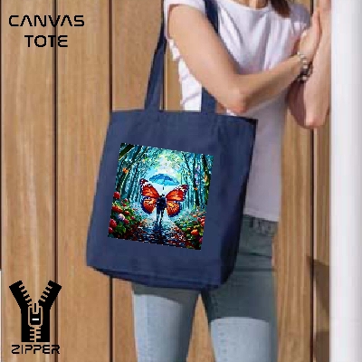 Picture of Canvas Tote Bag/Fashionable Top Handle Bag Blue Color with Zipper for girls For University/College/Trenndy Fashionable Women