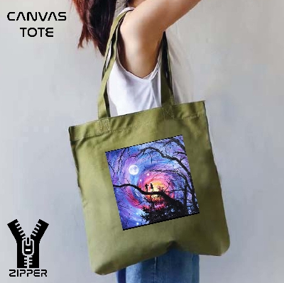 Picture of Canvas Tote Bag/Fashionable Top Handle Bag Olive Green Color with Zipper for girls For University/College/Trenndy Fashionable Women