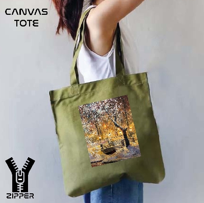 Picture of Canvas Tote Bag/Fashionable Top Handle Bag Olive Green Color with Zipper for girls For University/College/Trenndy Fashionable Women
