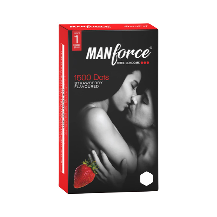 Picture of Manforce Xotic Condom 1500 Dots Strawberry Flavour Condoms Full Box - 3X12= 36Pcs - Condom