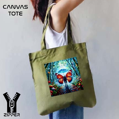 Picture of Canvas Tote Bag/Fashionable Top Handle Bag Olive Green Color with Zipper for girls For University/College/Trenndy Fashionable Women