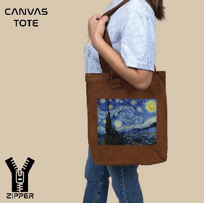 Picture of Canvas Tote Bag/Fashionable Top Handle Bag Brown Color with Zipper for girls For University/College/Trendy Fashionable Women