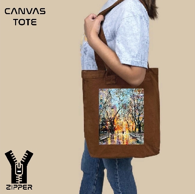 Picture of Canvas Tote Bag/Fashionable Top Handle Bag Brown Color with Zipper for girls For University/College/Trendy Fashionable Women