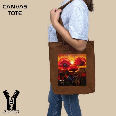 Picture of Canvas Tote Bag/Fashionable Top Handle Bag Brown Color with Zipper for girls For University/College/Trendy Fashionable Women
