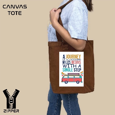 Picture of Canvas Tote Bag/Fashionable Top Handle Bag Brown Color with Zipper for girls For University/College/Trendy Fashionable Women