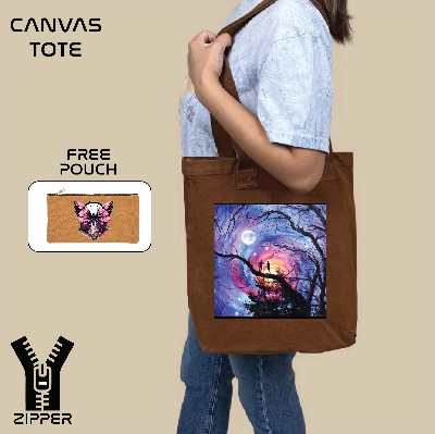 Picture of Canvas Tote Bag/Fashionable Top Handle Bag Brown Color with Zipper for girls For University/College/Trendy Fashionable Women