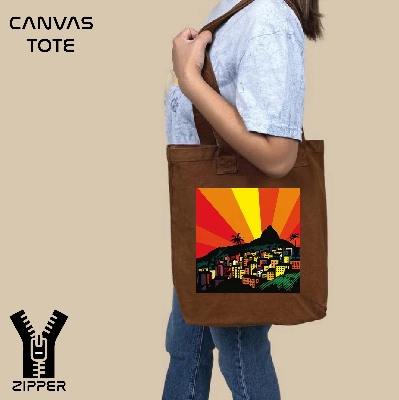 Picture of Canvas Tote Bag/Fashionable Top Handle Bag Brown Color with Zipper for girls For University/College/Trendy Fashionable Women