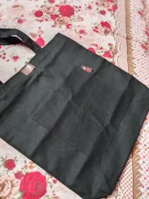 Picture of Canvas Tote Bag with Zipper and Outside Big Pockets Black Color  for Trendy fashionable Girls/Stylish Canvas Tote Bag for Women