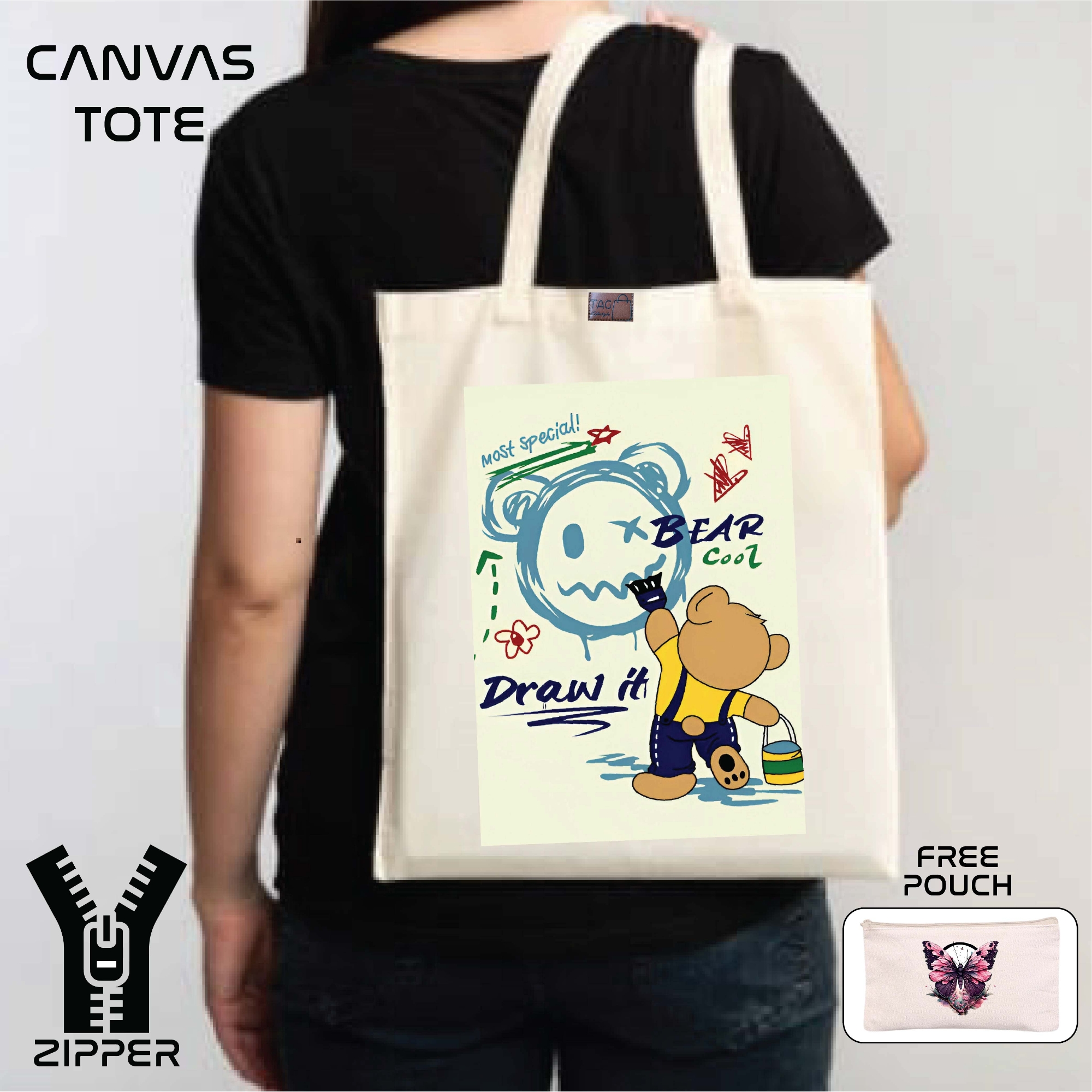 Picture of Canvas Tote Bag/Fashionable Top Handle Bag with  Free Pouch  and Zipper for girls For University/College/Trendy Fashionable Women (2in1)