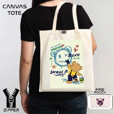 Picture of Canvas Tote Bag/Fashionable Top Handle Bag with  Free Pouch  and Zipper for girls For University/College/Trendy Fashionable Women (2in1)