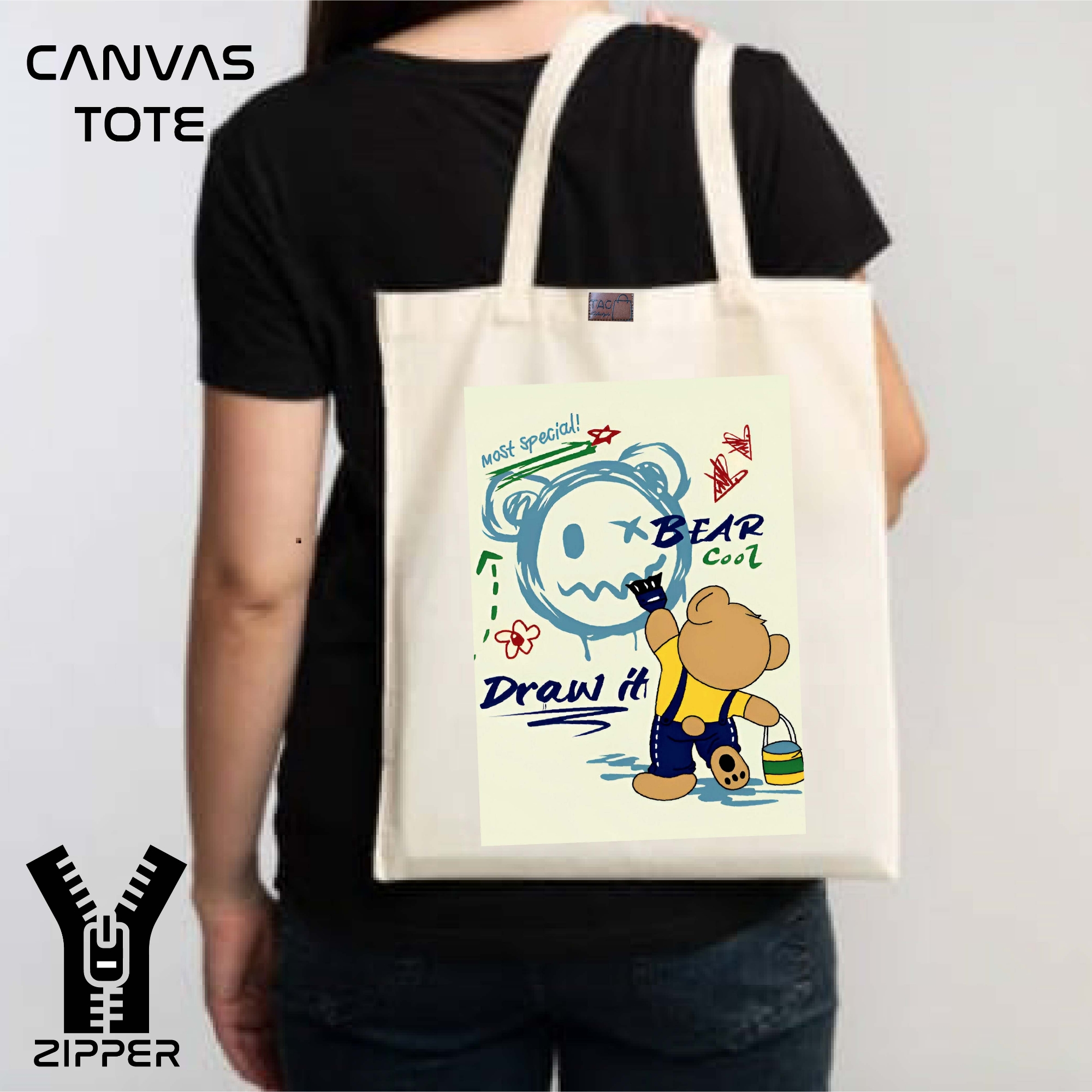 Picture of Canvas Tote Bag/Fashionable Top Handle Bag with  Free Pouch  and Zipper for girls For University/College/Trendy Fashionable Women (2in1)