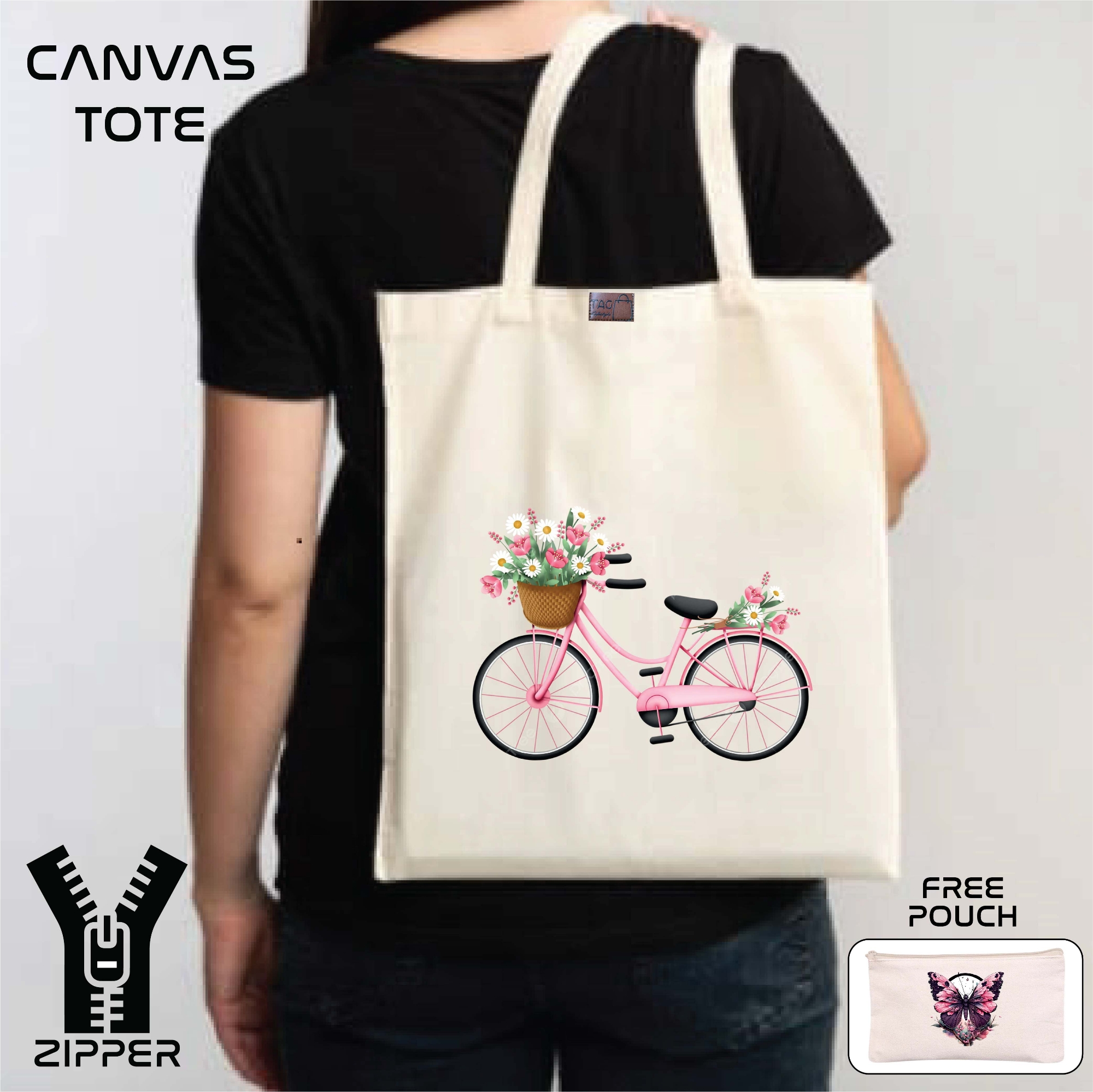 Picture of Canvas Tote Bag/Fashionable Top Handle Bag with  Free Pouch  and Zipper for girls For University/College/Trendy Fashionable Women (2in1)