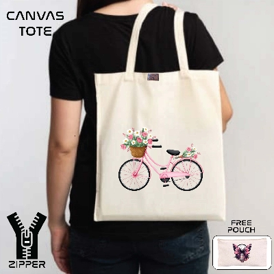 Picture of Canvas Tote Bag/Fashionable Top Handle Bag with  Free Pouch  and Zipper for girls For University/College/Trendy Fashionable Women (2in1)